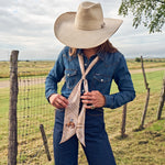 Fringe Scarves Boli Gettin Western Tan Blue Plaid tied in the hair as a hair accessory western clothing Utah