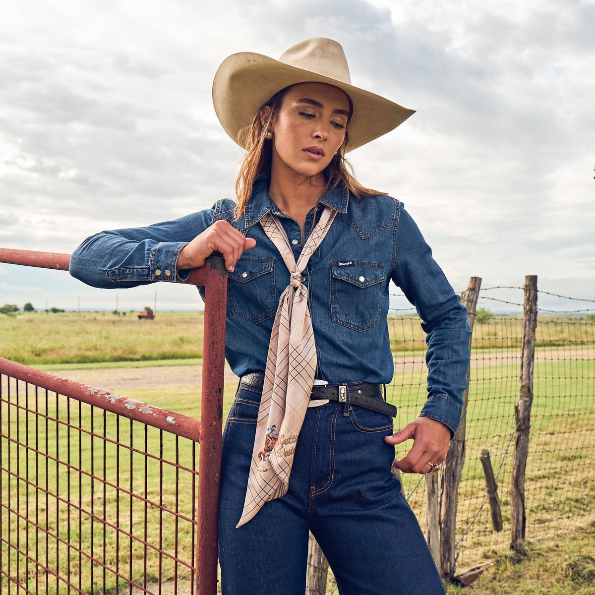 Fringe Scarves Boli Gettin Western Tan Blue Plaid machine washable poly chiffon that irons on a polyester setting ranch wear Kamas