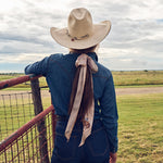 Fringe Scarves Boli Gettin Western Tan Blue Plaid long tails that hang past the waist cowgirl