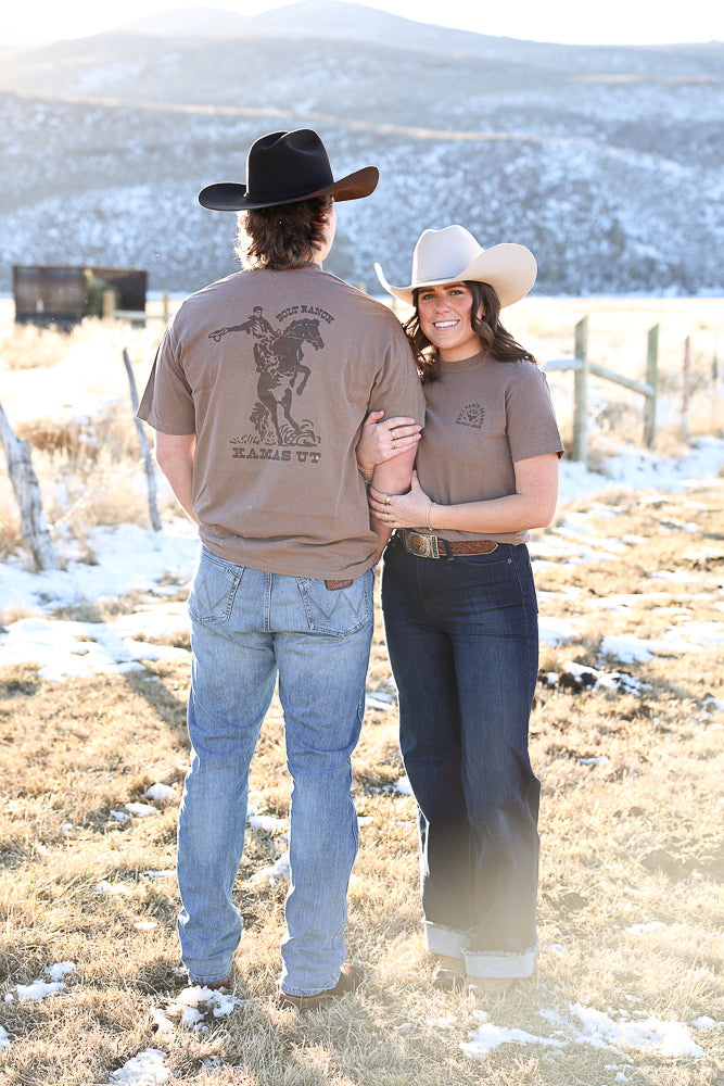 Bolt Ranch Adult Rough Stock Tee Shirt brown espresso mens womens unisex tshirt tee popular cowboy rodeo tee free shipping Boltranchstore.com