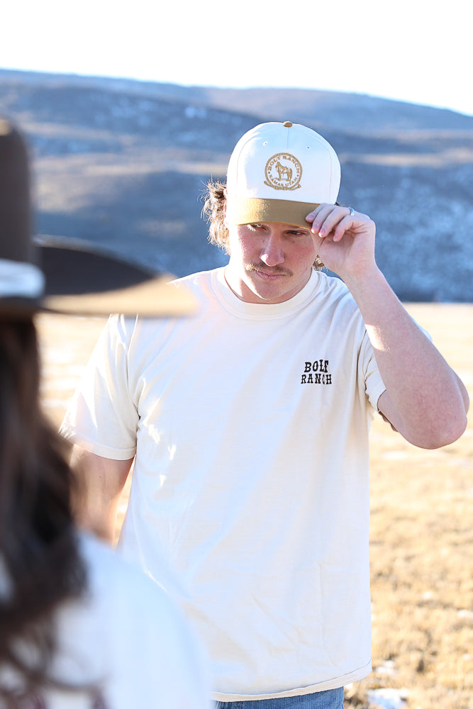 Bolt Ranch Standing Tall Twill Hat mens womens yellow cowboy horse trucker hat cap gift Boltranchstore.com bolt gear merch new 2026