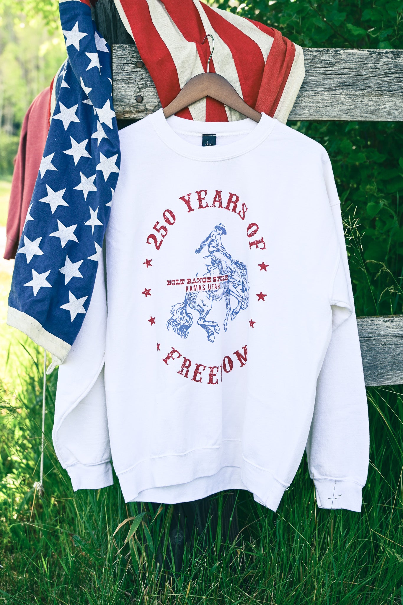 Bolt Ranch 250 Freedom Crewneck july america rodeo holiday summer Boltranchstore.com favorite sweatshirt mens womens matching kids