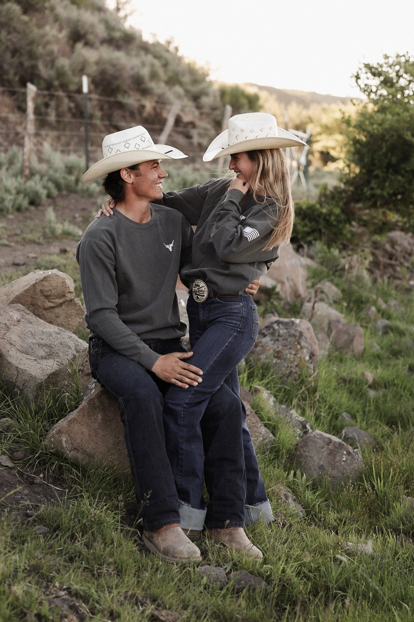 Bolt Ranch Eagle Crewneck pepper gray american rodeo Boltranchstore.com Free shipping summer crewneck mens womens utah cowboy western style
