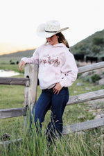 Bolt Ranch Heritage Collegiate Hoodie womens pink rose hoodie brown logo cowgirl western fashion style Boltranchstore.com free shipping