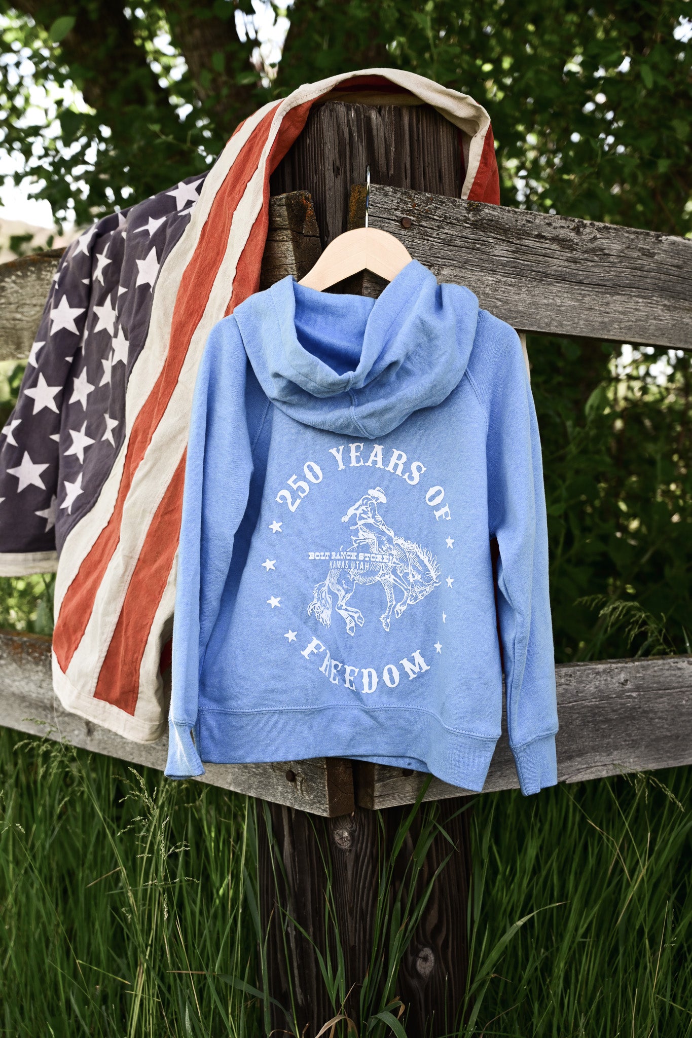 Bolt Ranch Toddler 250 Freedom Hoodie blue celebrate July 4th america americana rodeo cowboy horse kids boys girls Boltranchstore.com Free Shipping