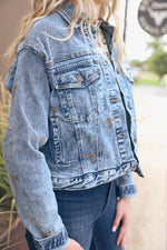 Boots Stitch Denim Trucker Jacket Blue B womens western denim jacket shorter length sold near me at Bolt Ranch Store