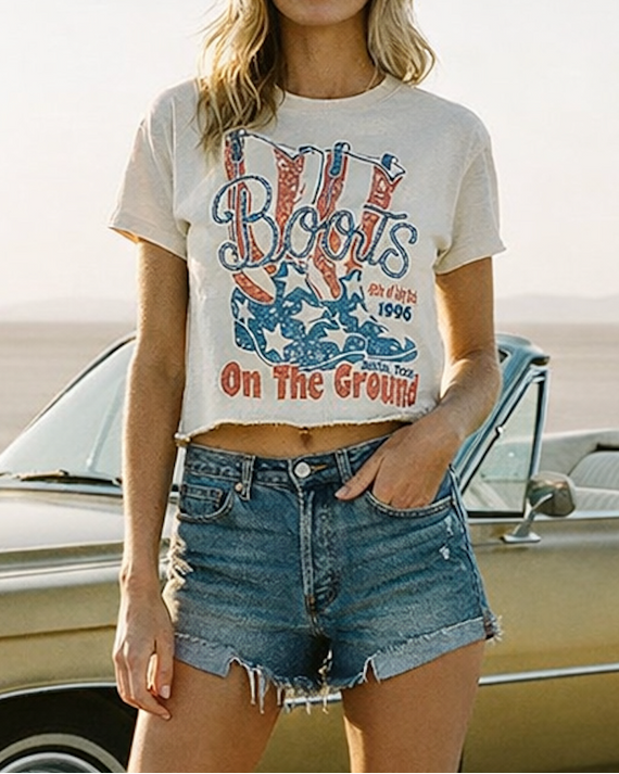 Boots on the Ground 4th of July Austin bash Cropped T- shirt a perfect fourth of july shirt cropped top at boltranchstore.com
