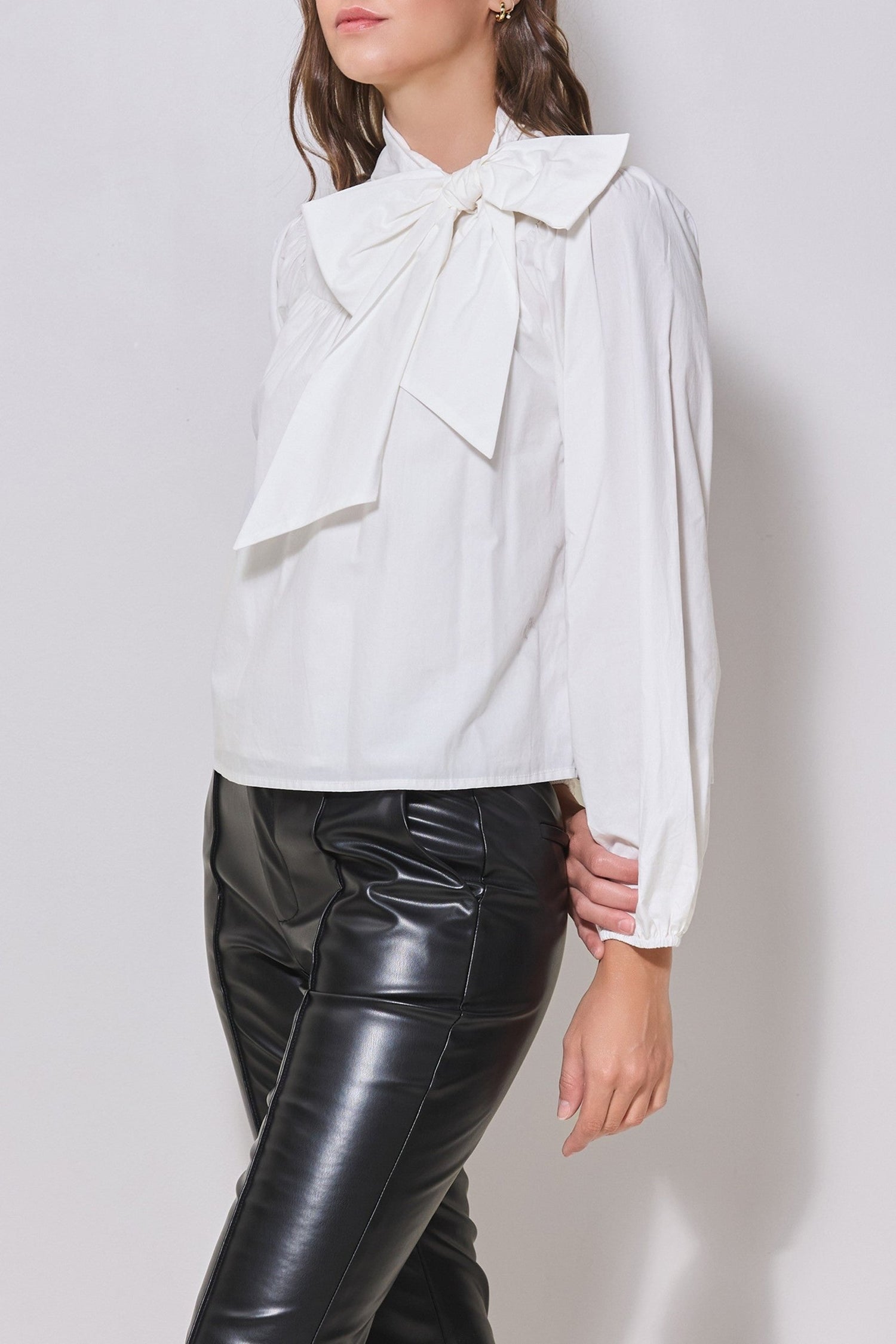 Bow Tie Neck Blouse - White