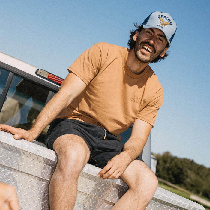 Seager Bradley Trucker Hat in Faded Denim
