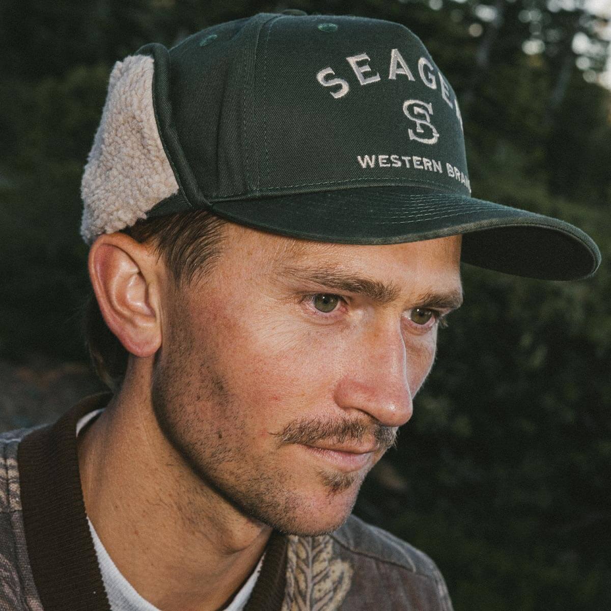 Seager Branded Flapjack Army cold weather hat for ranch wear in the mountains western clothing