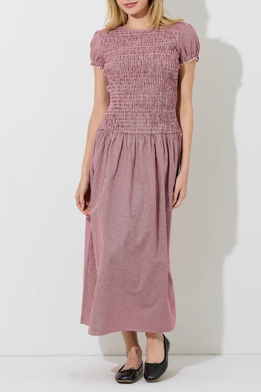 Bridgette Gingham Smocked Midi Dress