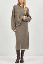 Brienne Sweater by A Ren womens chunky turtleneck slub sweater in a mocha brown with cream trim sold at Bolt Ranch Store locally near me Kamas Utah