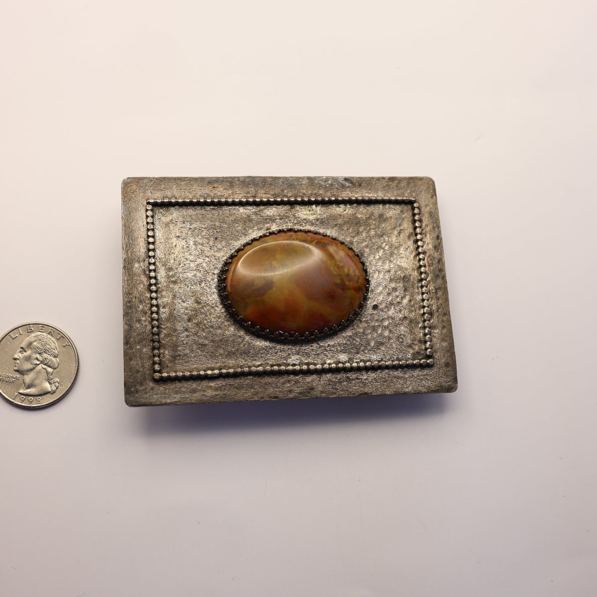 Brown Oval Stone Square Buckle