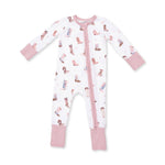 Baby onesie with animal print and pink accents on a white background Buckarette Boots Convertible Romper shop today at boltranchtore.com