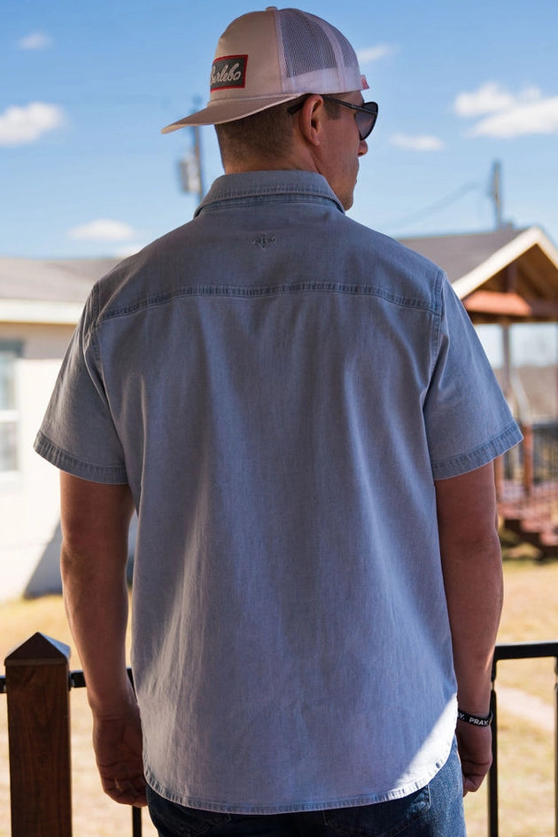 Burlebo Mens Denim Pearl Snap SS Shirt