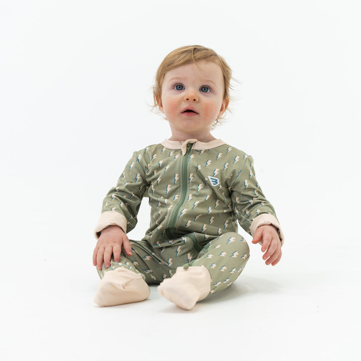 Burlebo Baby Zip Up lightning bolts green and tan baby infant burlebo western country at Boltranchstore.com