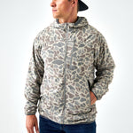 Burlebo Mens Powder Ridge Jacket a full zip up coat with size pockets and a hod for duck hunting and deer hunting in classic deer camo available at boltranchstore.com