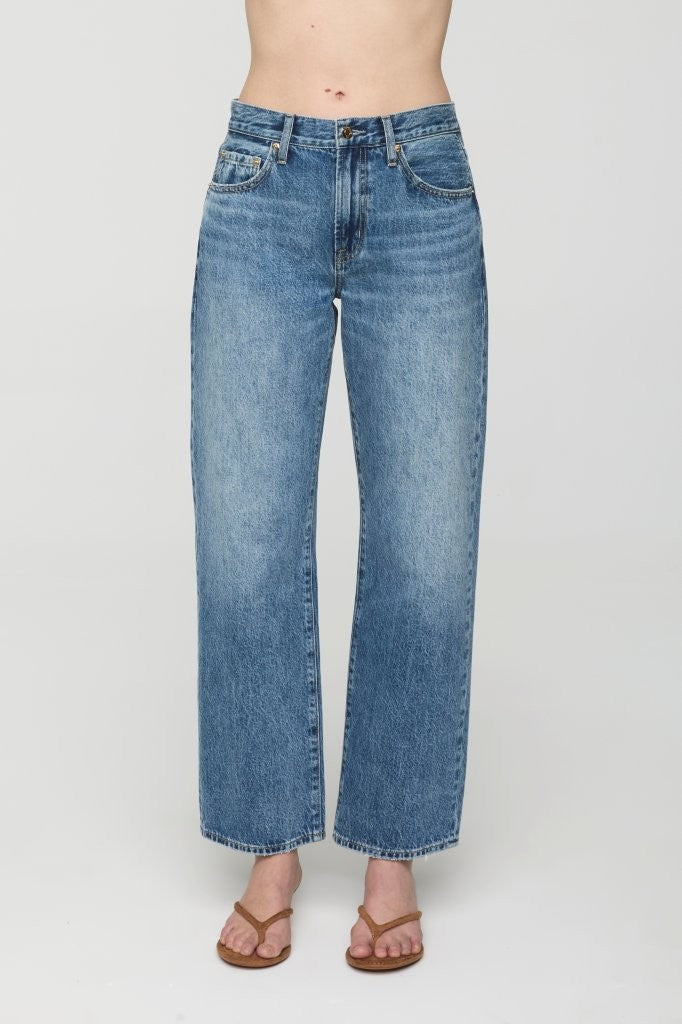 Pistola Lexi Mid Rise Bowed Straight Jean Distance faded medium blue rigid denim jean womens western boutique Utah SKU P00016200