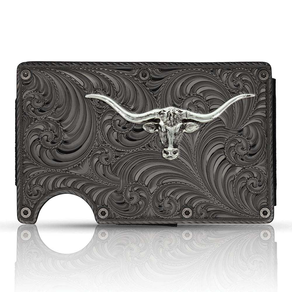 Montana silversmiths Gunmetal Credit Card Cash Case with Longhorn CRCARD3 free shipping at Boltranchstore.com