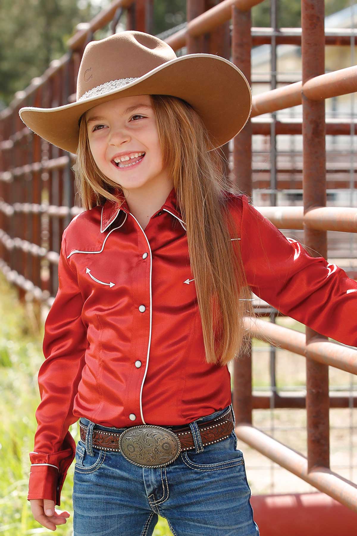 Cinch Girls Solid in Red little girls western cowgirl rodeo shirt Ballerina Farms Kids clothing Boltranchstore.com CTW3370029
