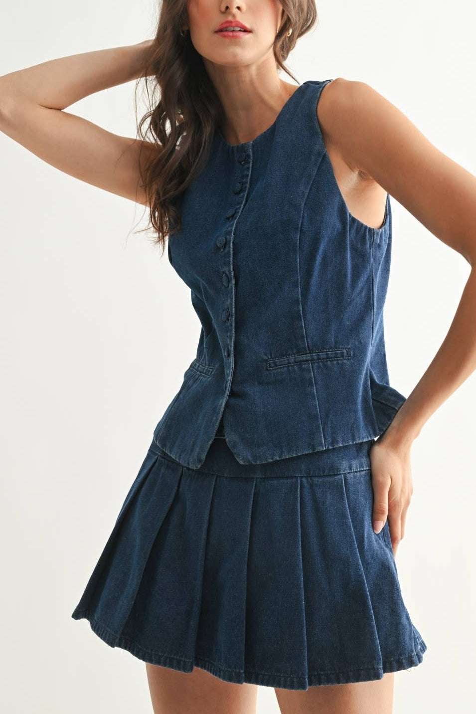 Cami Tailored Denim Vest womens top sleeveless denim free shipping Bolt Ranch Store