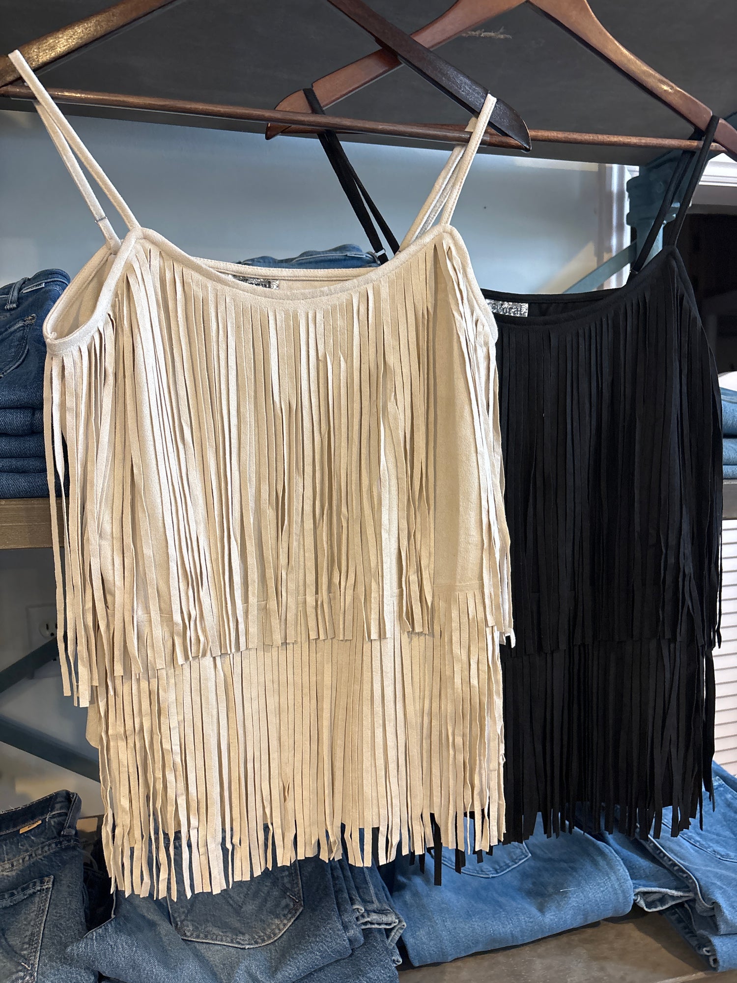 Caroline Fringe Suede Camisole Top Black or Natural western cowgirl fringe shirt sleeveless Boltranchstore.com country music outfit free shipping womens western fringe