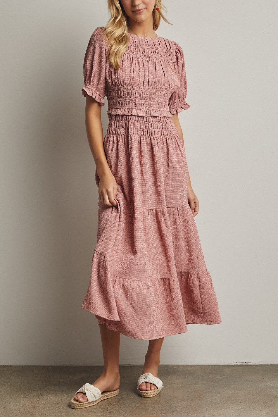 Celia Gingham Dress red and white also navy white gingham womens doen dupe dress with pockets at Boltranchstore.com best dress selection in utah 