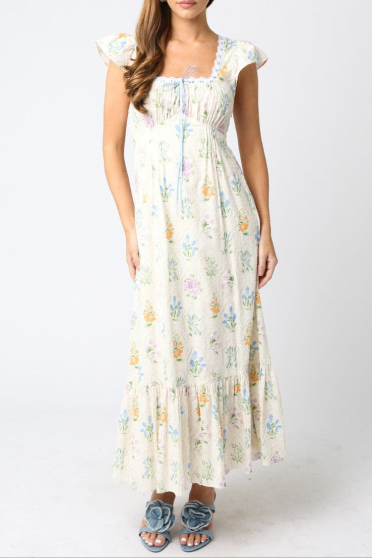 Chala Floral Dress Olivaceous at Bolt Ranch Store womens floral summer dress ribbon square neckline wedding party cocktail dress women teen girl at Boltranchstore.com