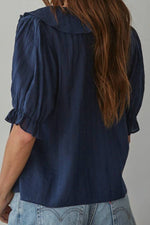 Charlotte Button Down V-Neck Short Sleeve Top navy 