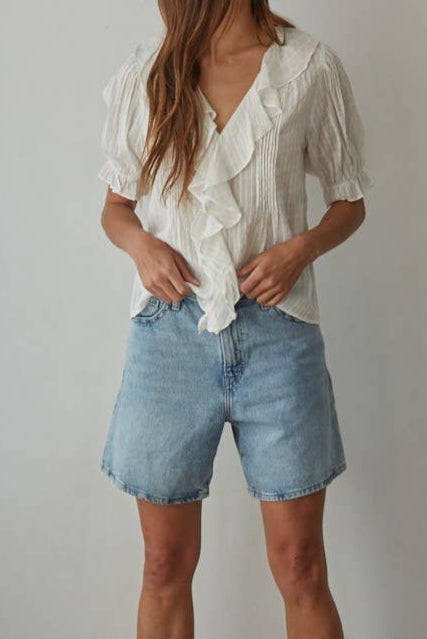 Charlotte Button Down V-Neck Short Sleeve Top