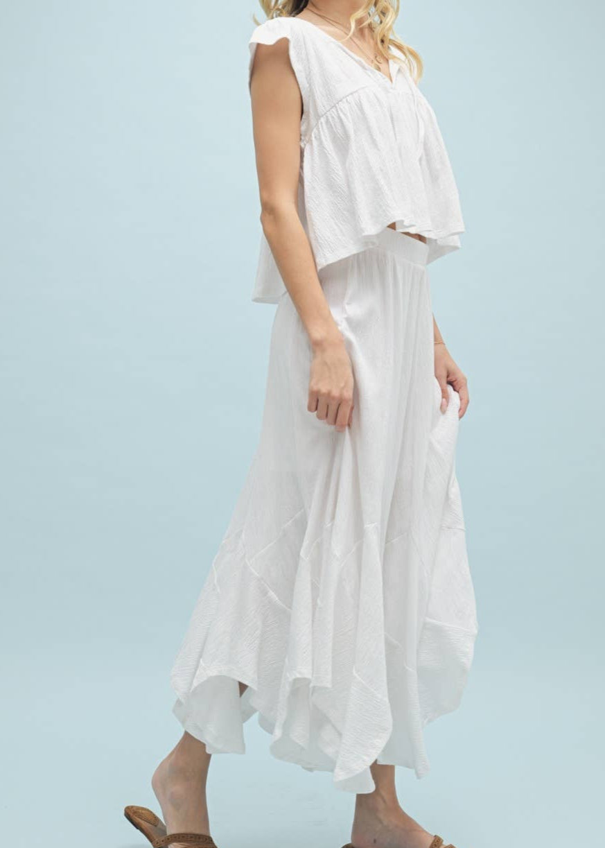 Charlotte Cotton Relaxed Crop Top Skirt Set featuring a crop top and textured material