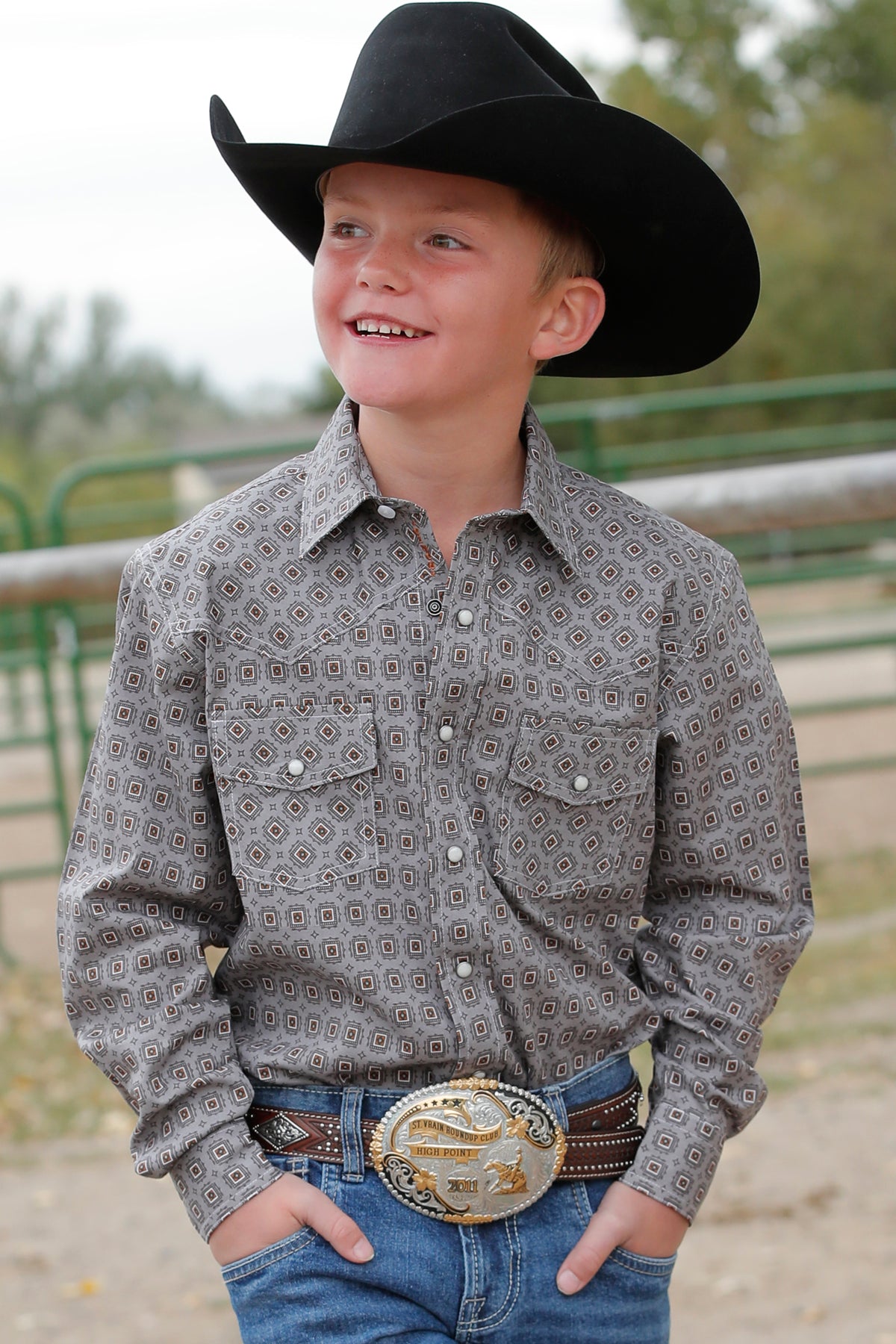 Cinch Boys LS Gray Diamond Print