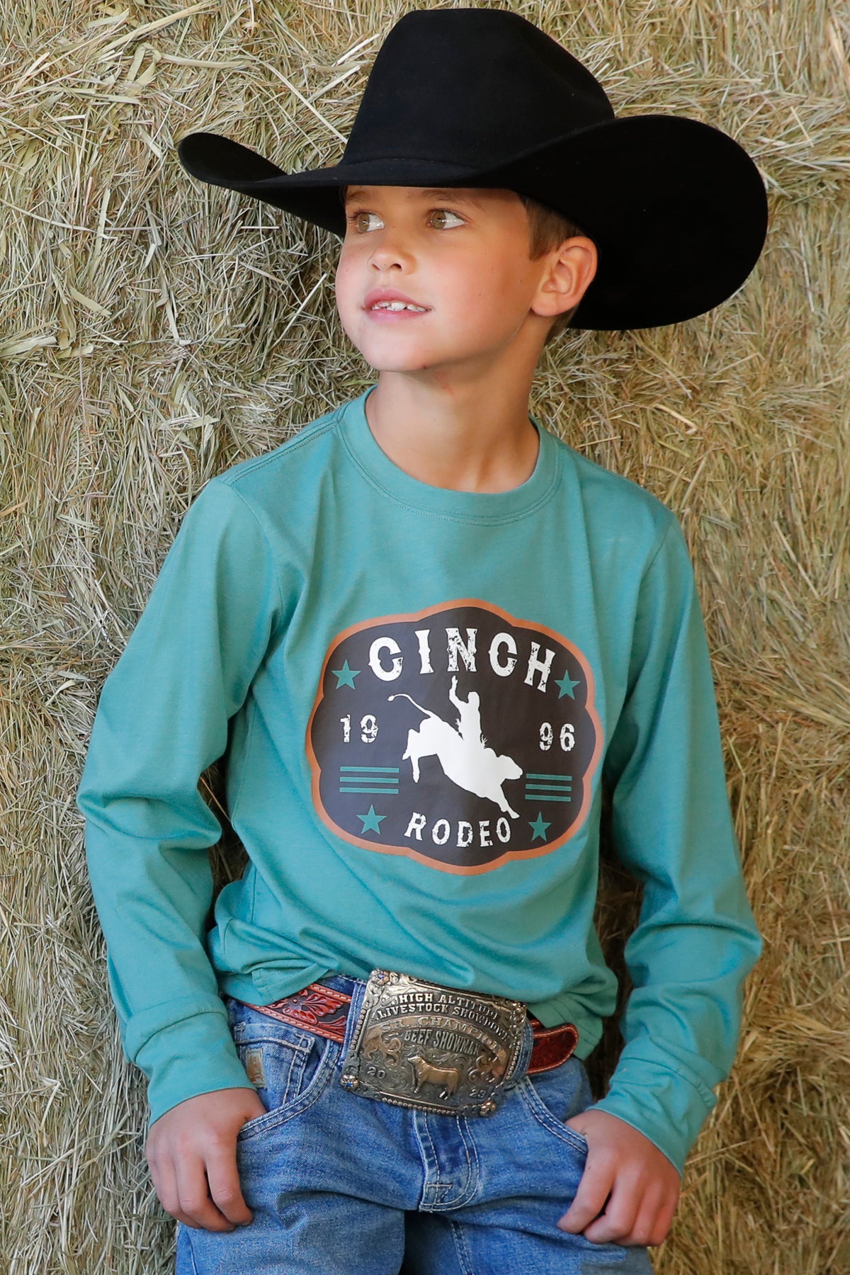 Cinch Boys LS Green 1996 Rodeo Tee