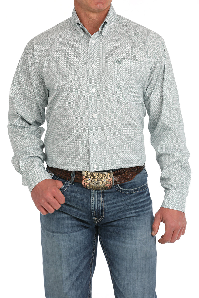 Cinch Mens LS Green Print Shirt