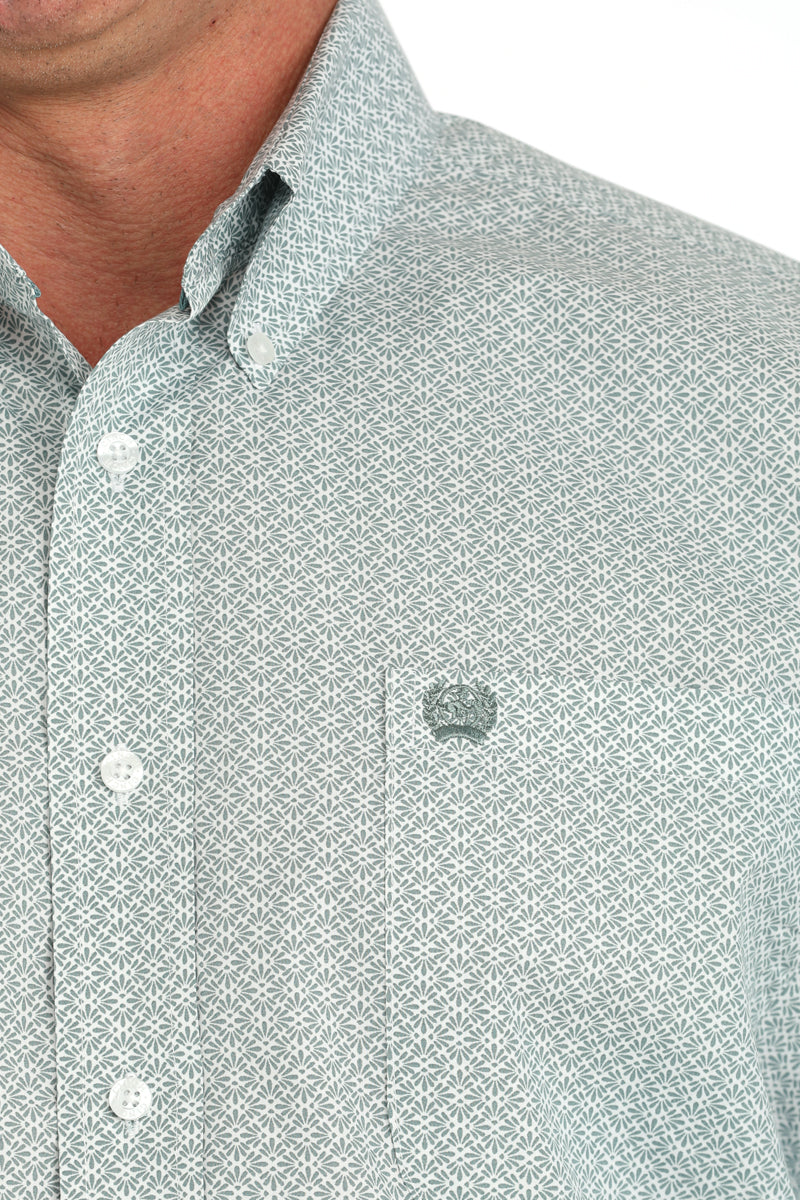 Cinch Mens LS Green Print Shirt detail
