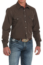 Cinch Mens LS Solid Brown Modern Shirt 