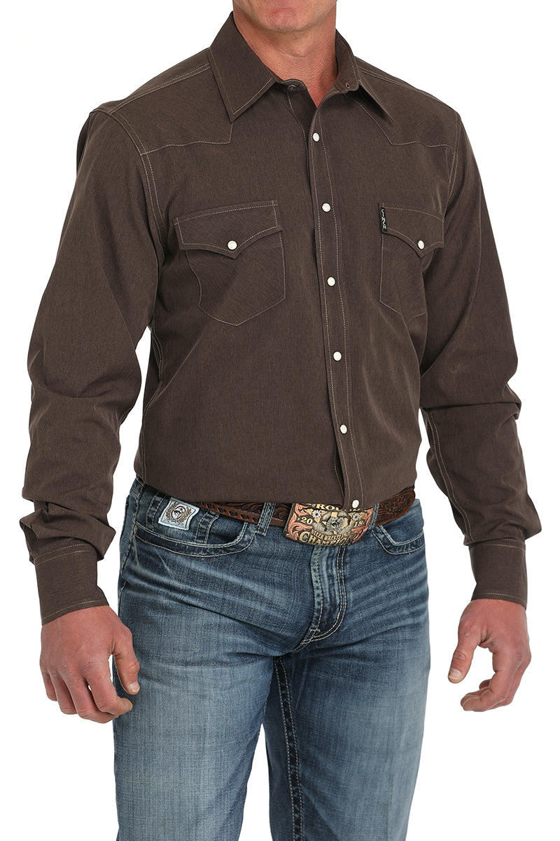 Cinch Mens LS Solid Brown Modern Shirt 