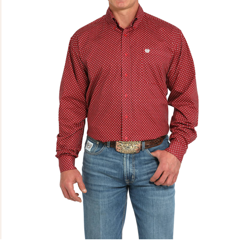 Cinch Mens Long Sleeve Print in Red buy at boltranchstore.com western wear free shipping