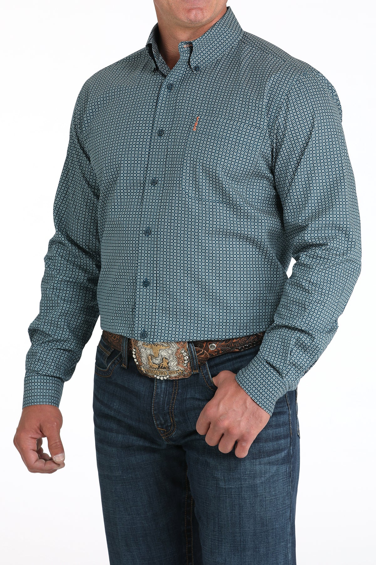 Cinch Mens Modern Fit Teal Print Western Shirt Buy at Boltranchstore.com
