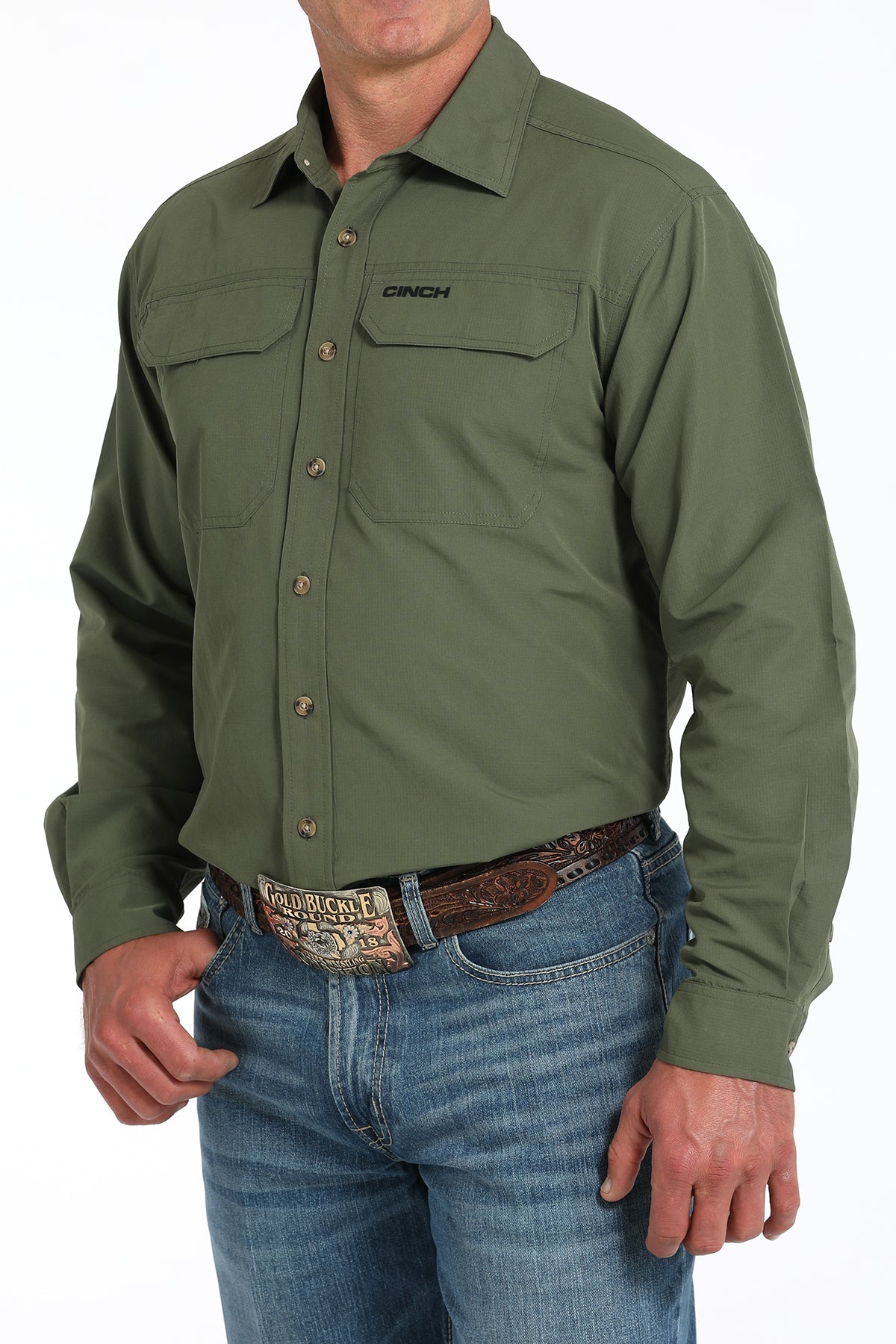 Cinch Mens Olive Solid Arenaflex Shirt Buy at Boltranchstore.com Buy at Boltranchstore.com