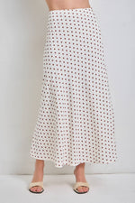 Cindy Polka Dot Silky Satin Midi Skirt shop at boltanchstore.com light dressy