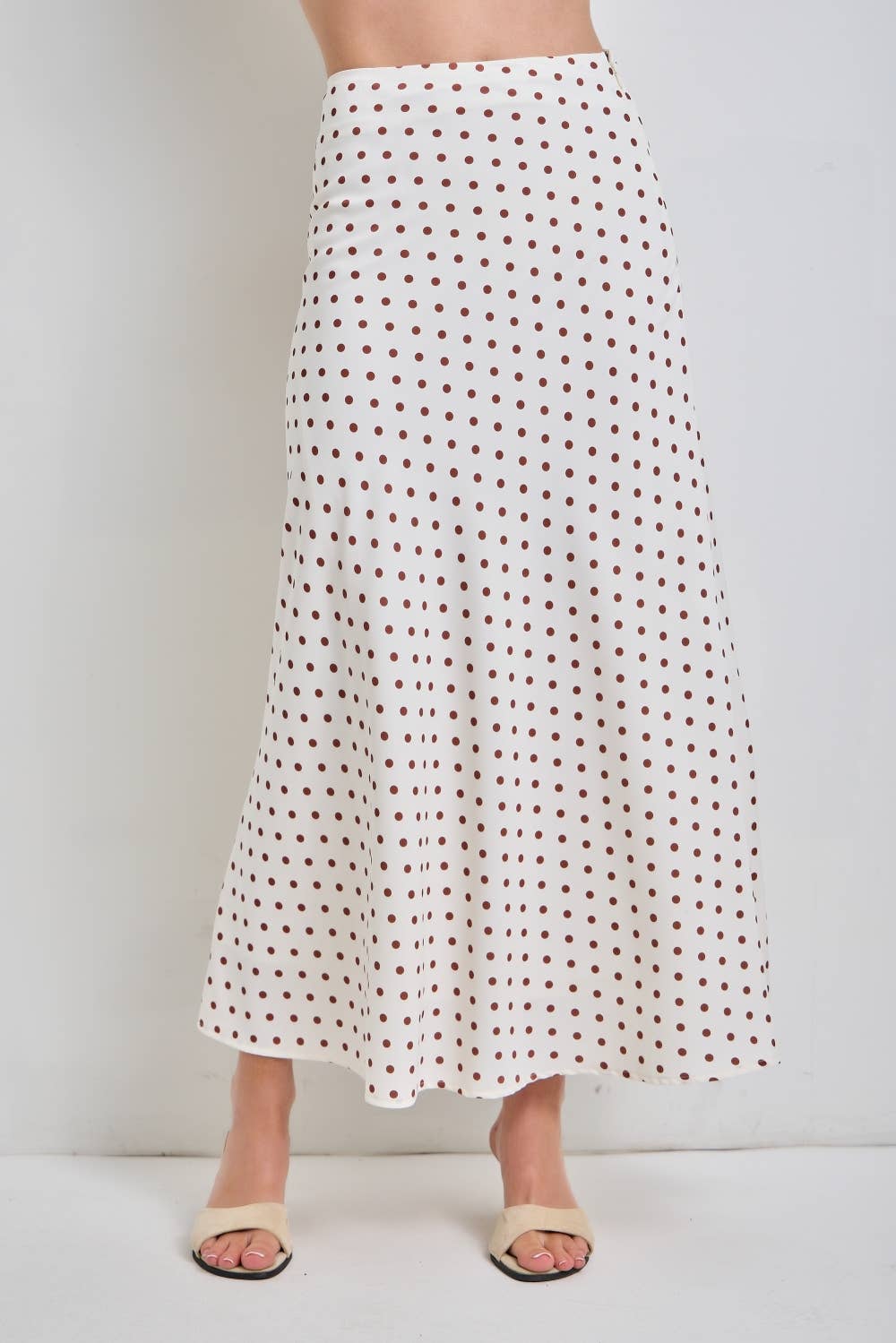 Cindy Polka Dot Silky Satin Midi Skirt shop at boltanchstore.com light dressy