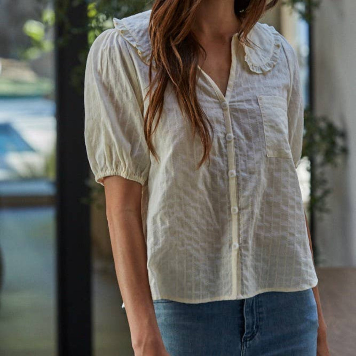 Cindy Ruffle Collared Top western boutique