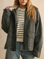 Collar Contrasted Utility Jacket in Charcoal at boltranchstore.com kamas chore coat ranch coat