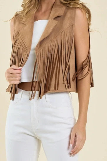 Collared Suede Fringe Vest