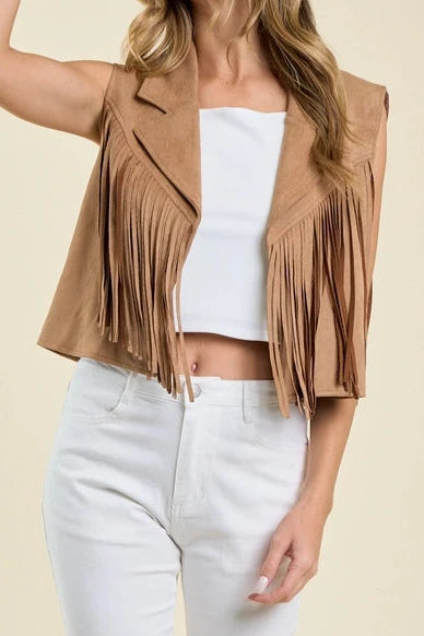 Collared Suede Fringe Vest