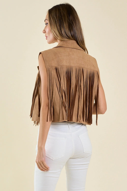 Collared Suede Fringe Vest