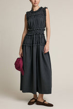 Collins Ruffle Plaid Dress Doen dupe womens western style fashion Boltranchstore.com Free Shipping womens black grey plaid sleeveless summer dress
