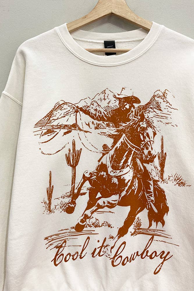 Cool it Cowboy Sweatshirt a cream crewneck at boltranchstore.com