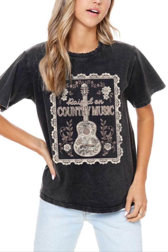 Raised on country music womens vintage tee western fashion at Boltranchstore.com free shipping popular